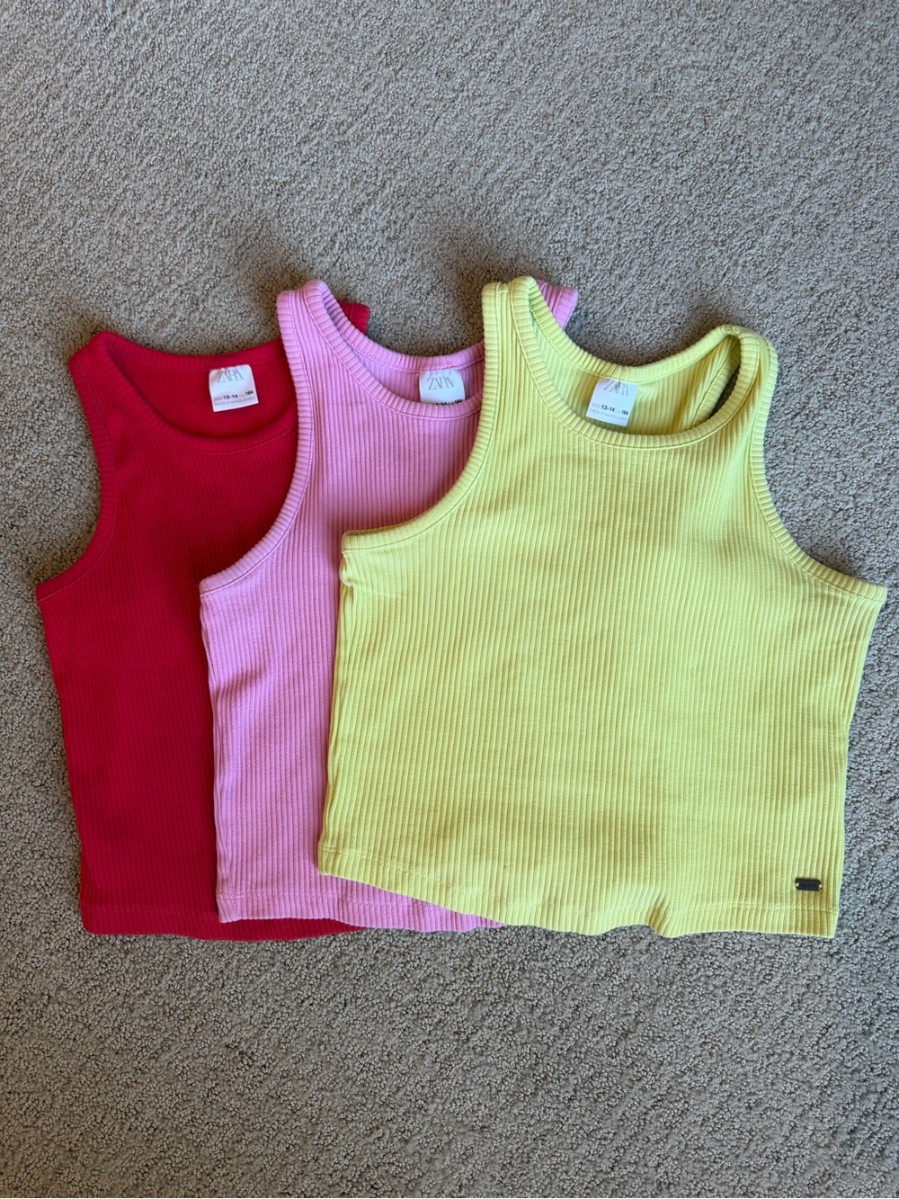 Zara Kids Ribbed Tanks Set of 3 in Red, Pink & Yellow